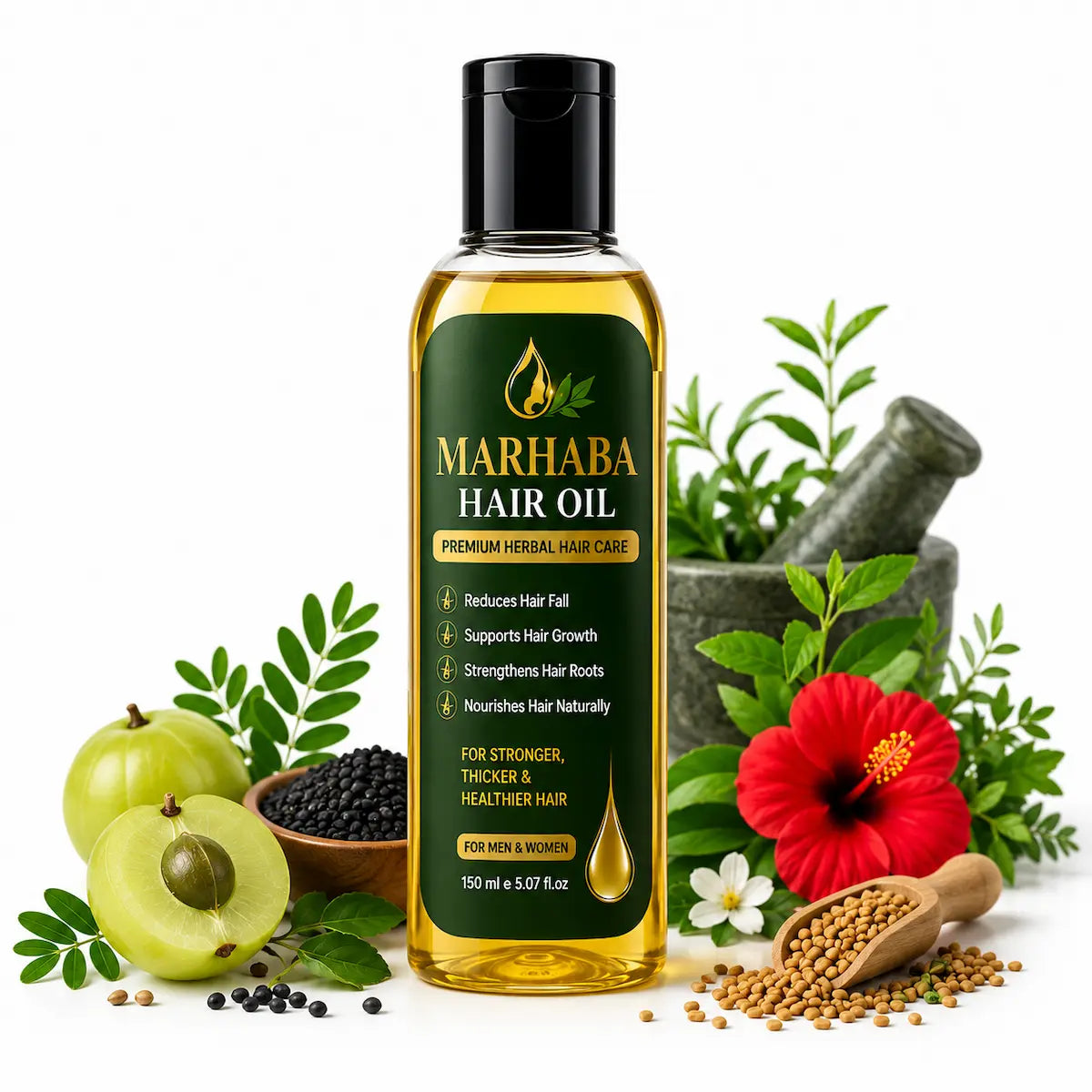 Marhaba Hair Oil 150ml organic herbal hair oil for hair fall control.
